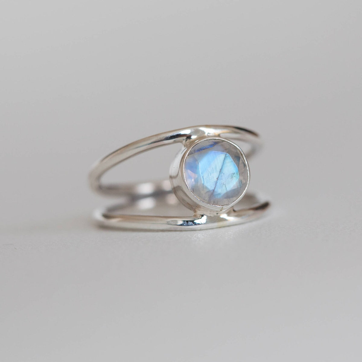 Faceted Moonstone Ring, Delicate Silver Ring