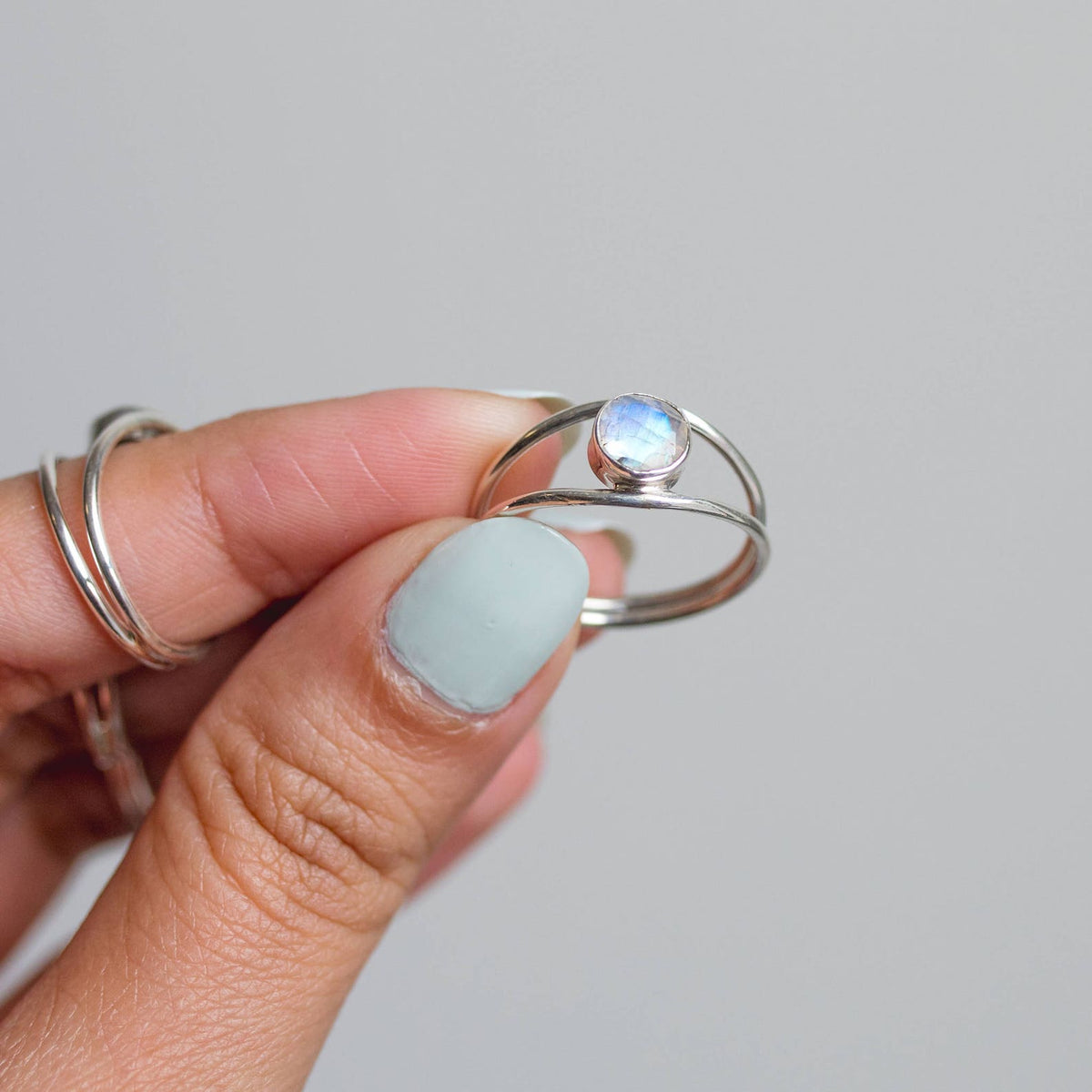 Faceted Moonstone Ring, Delicate Silver Ring