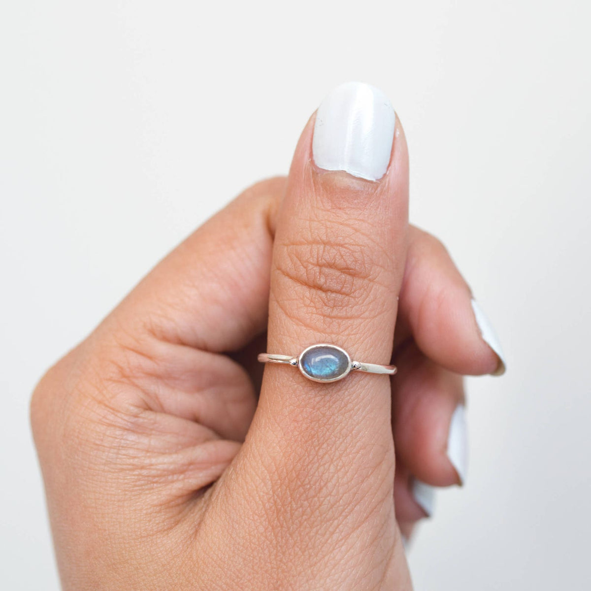 Oval Labradorite Ring, Tiny Gemstone Rings