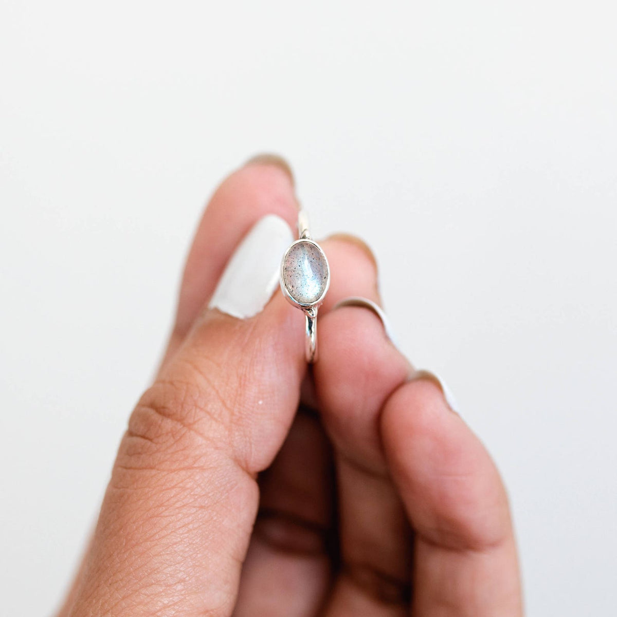 Oval Labradorite Ring, Tiny Gemstone Rings