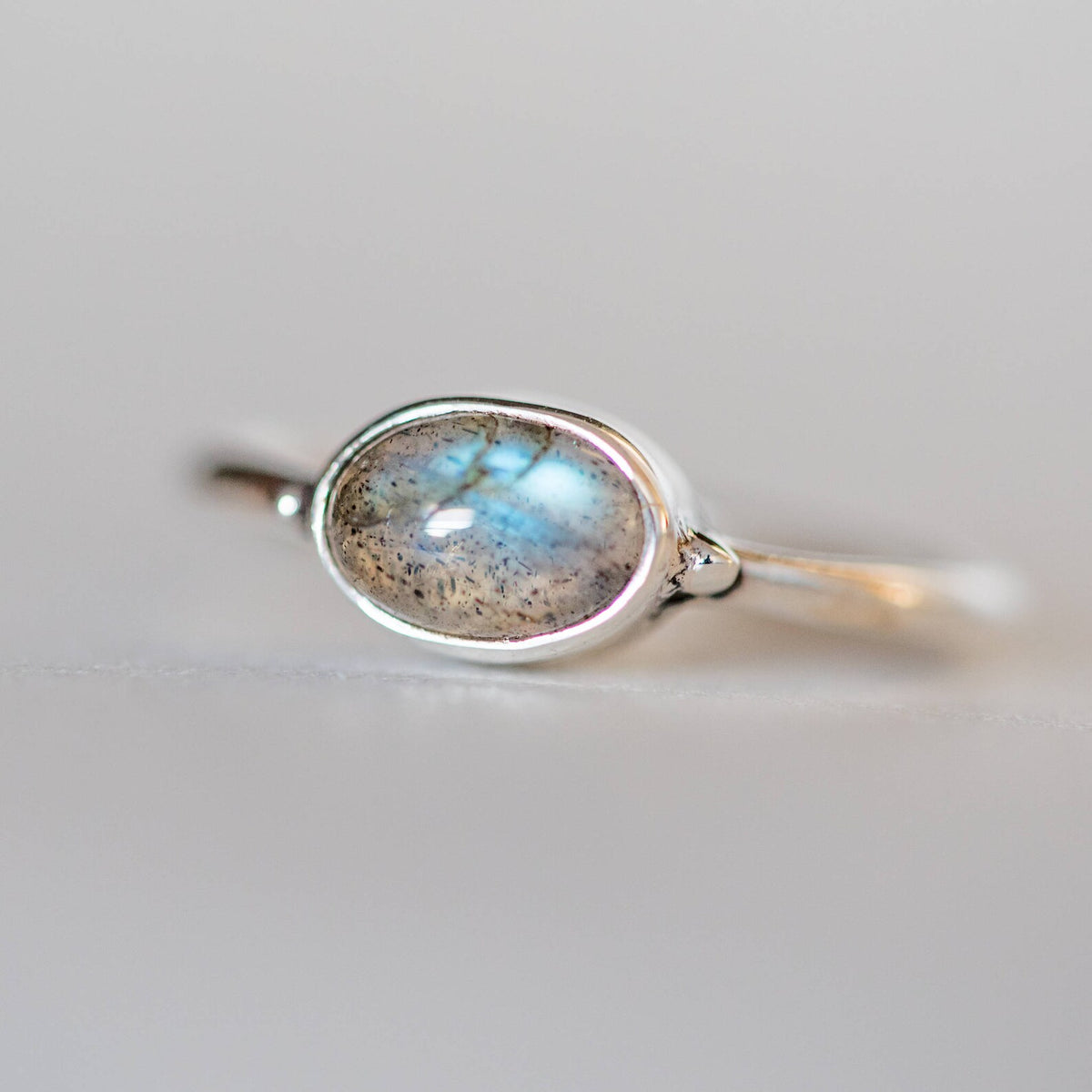 Oval Labradorite Ring, Tiny Gemstone Rings