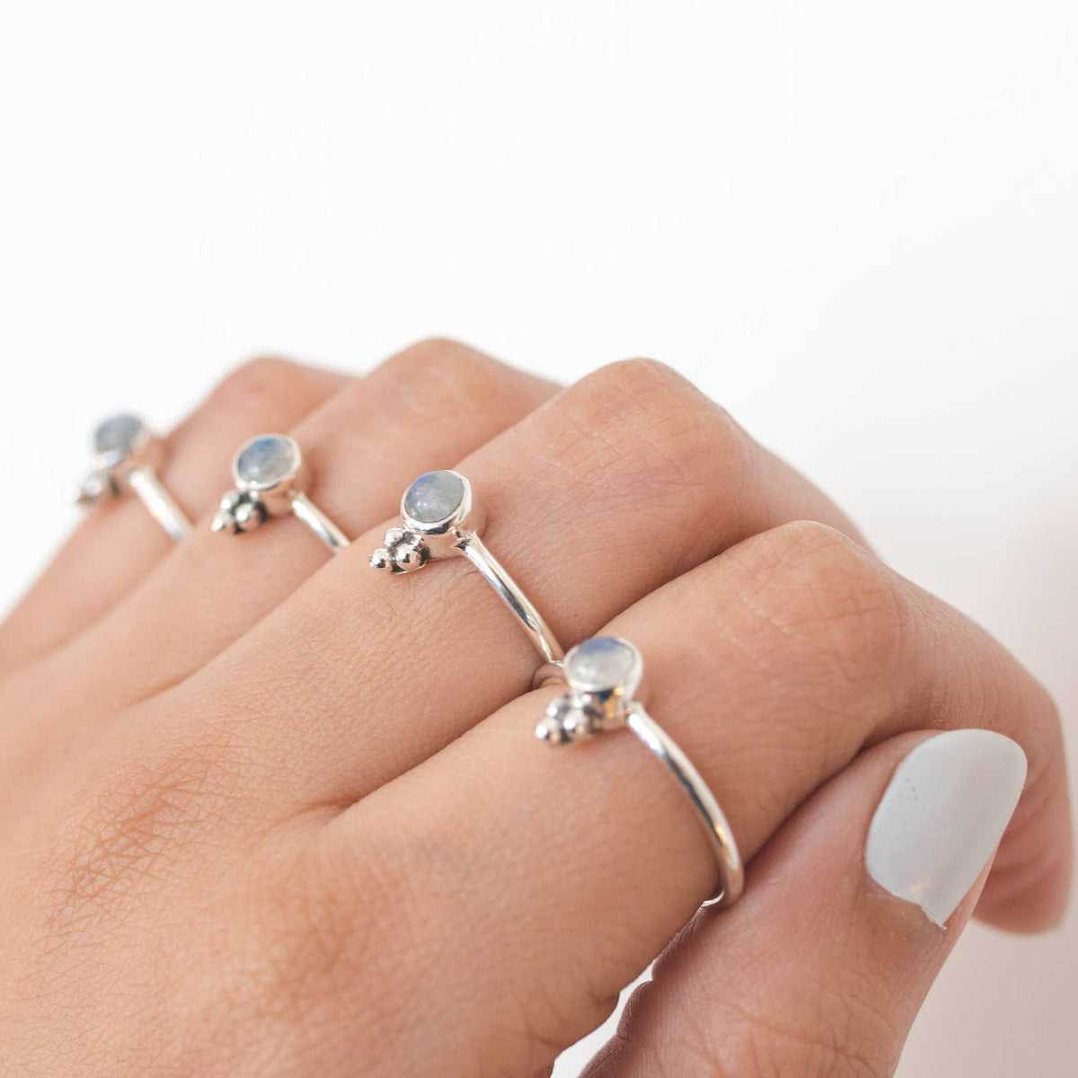 Tiny Moonstone Ring, Round Blue Moonstone Ring