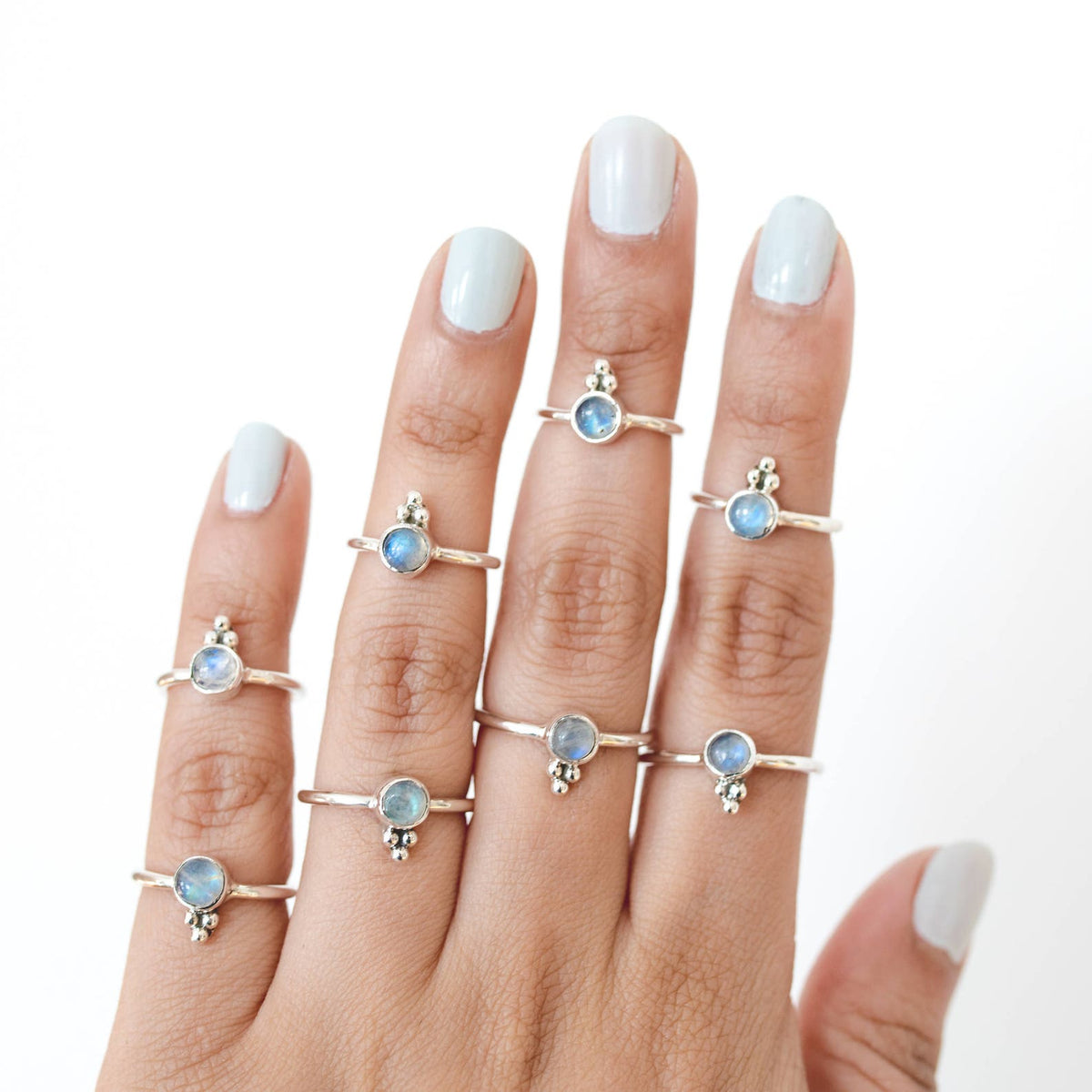 Tiny Moonstone Ring, Round Blue Moonstone Ring