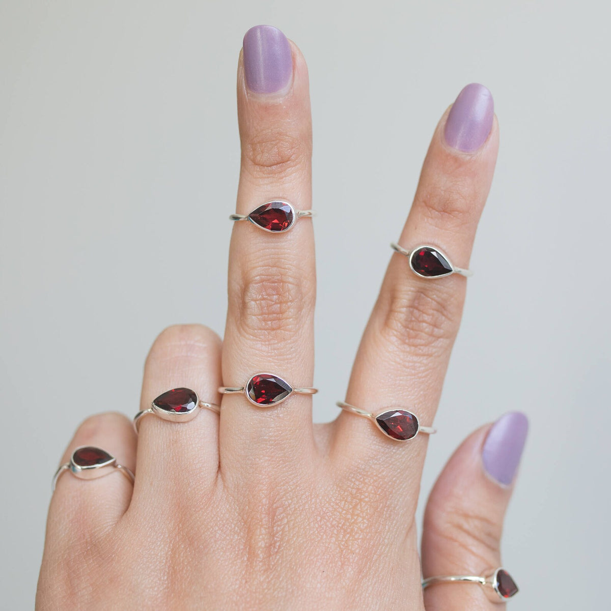 Minimalist Garnet Ring, Pear Garnet Birthstone Ring