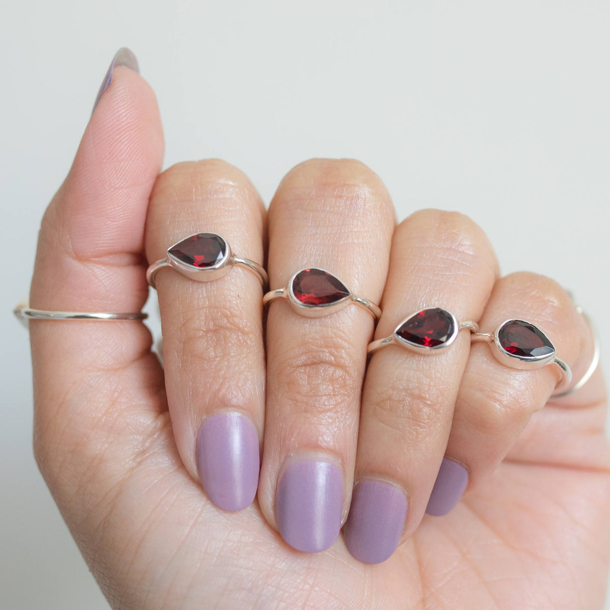 Minimalist Garnet Ring, Pear Garnet Birthstone Ring