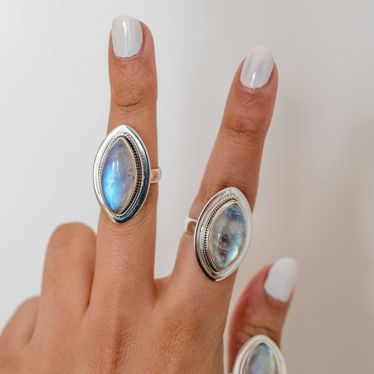 Galaxy Ring, Navette Ring, Large Moonstone Ring
