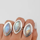 Galaxy Ring, Navette Ring, Large Moonstone Ring