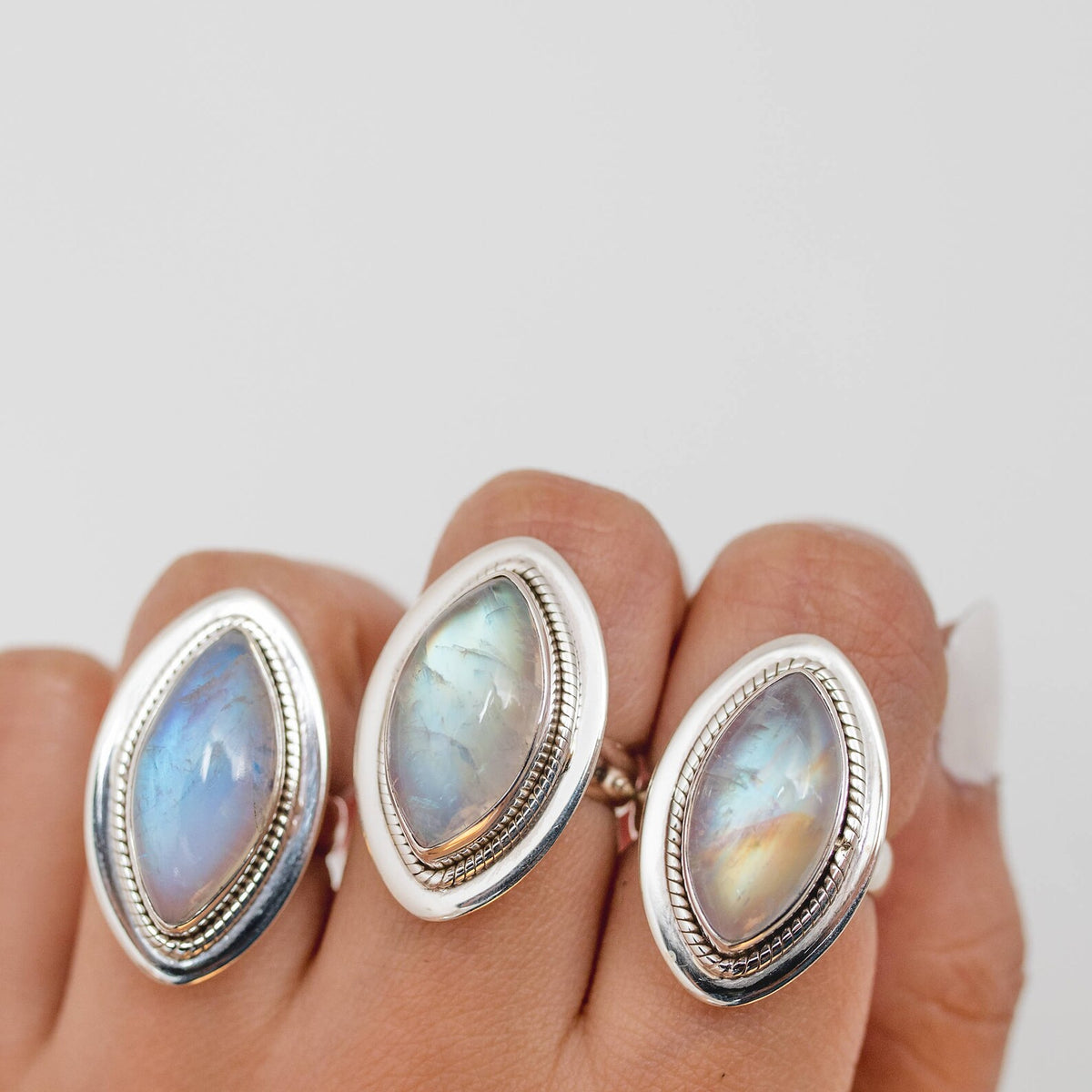 Galaxy Ring, Navette Ring, Large Moonstone Ring