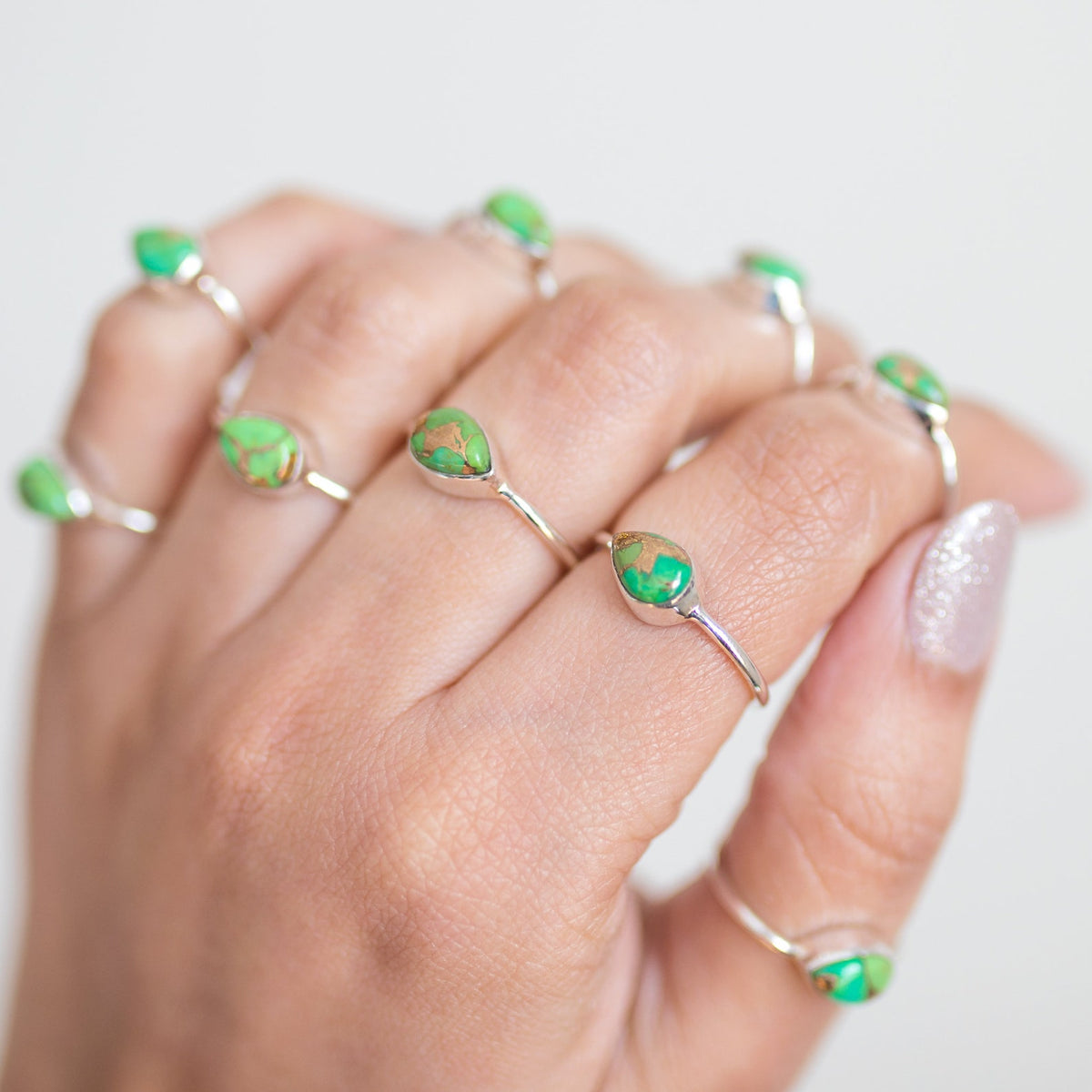 Green Turquoise Ring, Dainty Stacking Ring, Simple Promise Ring