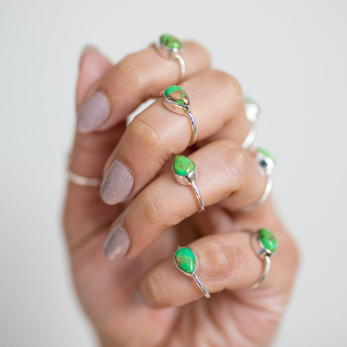 Green Turquoise Ring, Dainty Stacking Ring, Simple Promise Ring