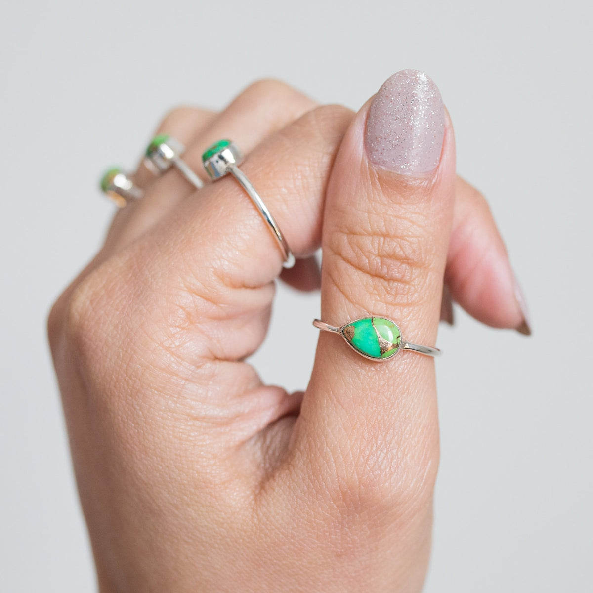 Green Turquoise Ring, Dainty Stacking Ring, Simple Promise Ring