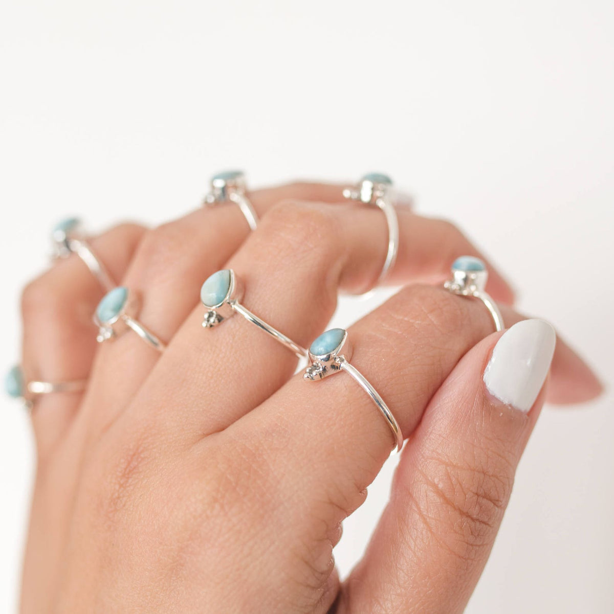 Dainty Larimar Ring, Pear Gemstone Ring
