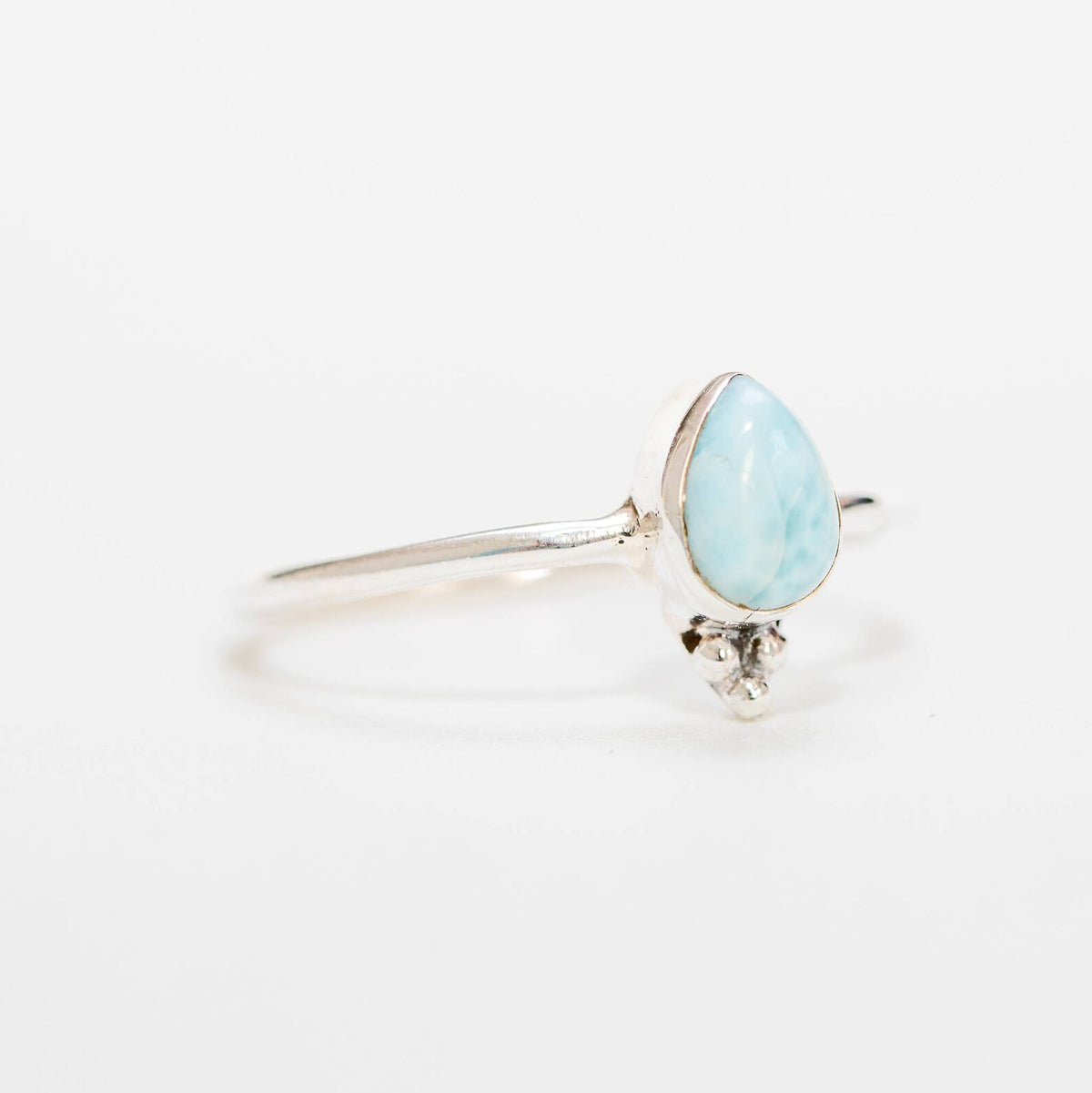 Dainty Larimar Ring, Pear Gemstone Ring