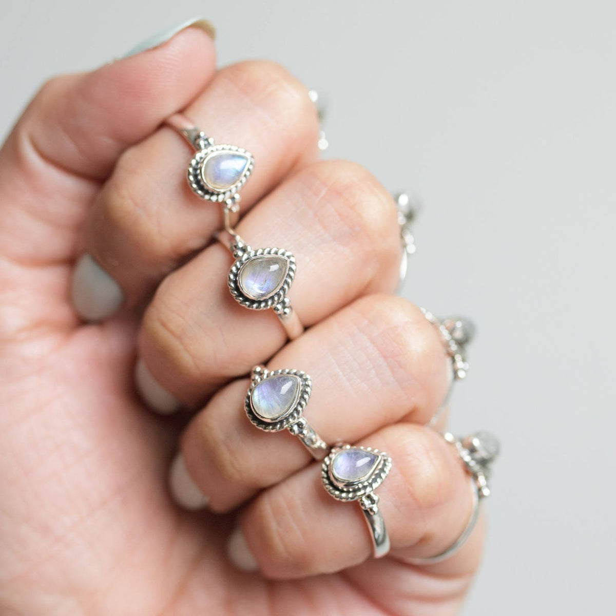 Moonstone Boho Rings, Teardrop Stone Ring