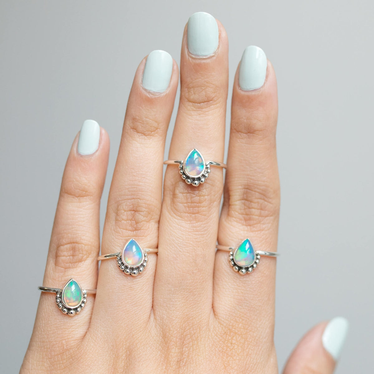 Silver Opal Ring, Pear Opal Stack Ring