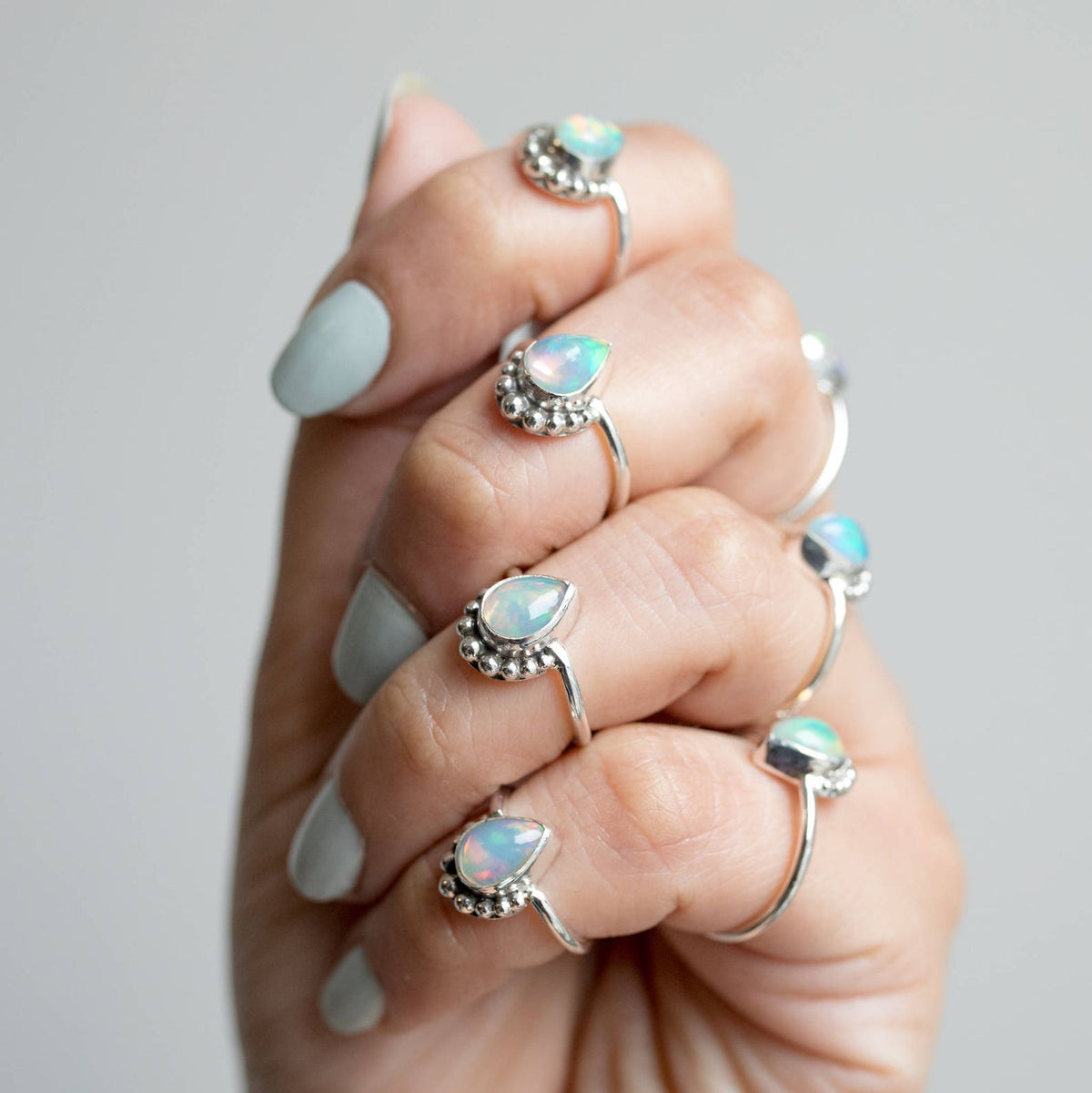 Silver Opal Ring, Pear Opal Stack Ring