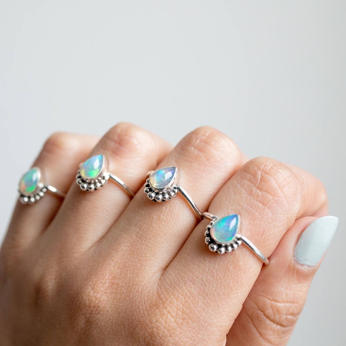 Silver Opal Ring, Pear Opal Stack Ring