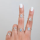 Faceted Moonstone Ring, Delicate Silver Ring