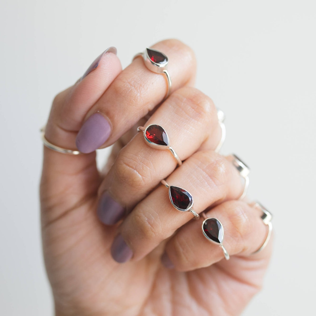 Minimalist Garnet Ring, Pear Garnet Birthstone Ring