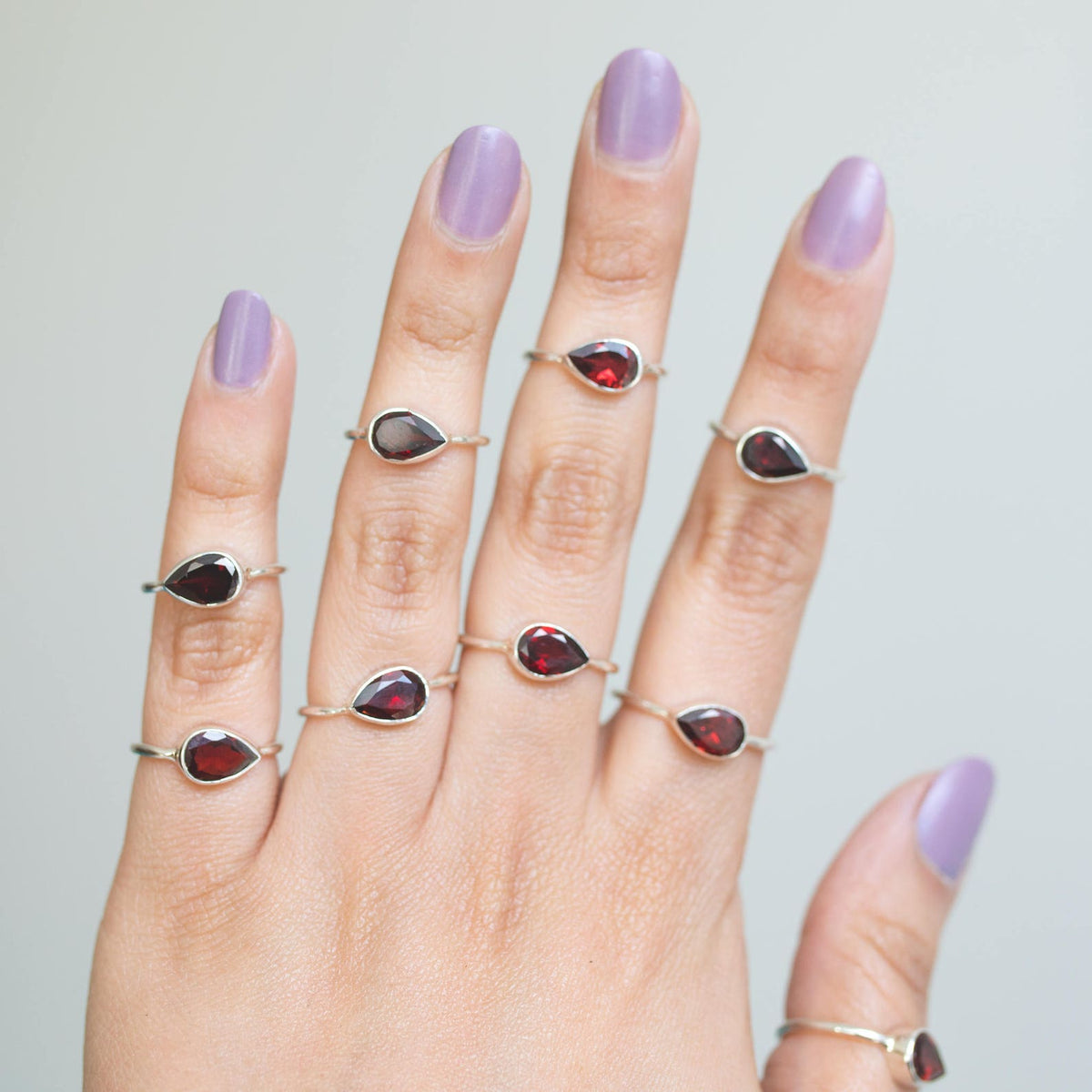 Minimalist Garnet Ring, Pear Garnet Birthstone Ring