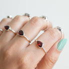 Minimalist Garnet Ring, Pear Garnet Birthstone Ring