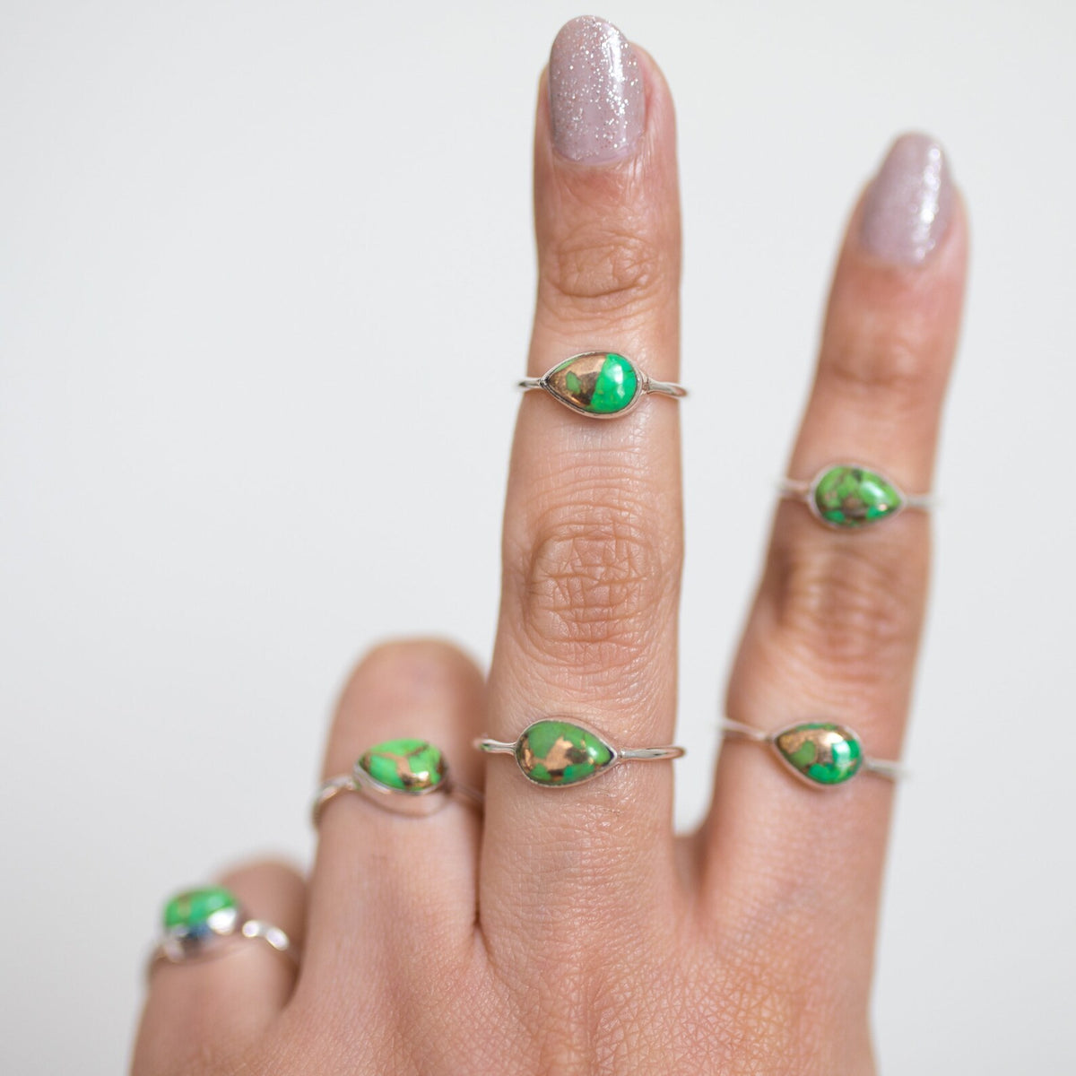 Green Turquoise Ring, Dainty Stacking Ring, Simple Promise Ring