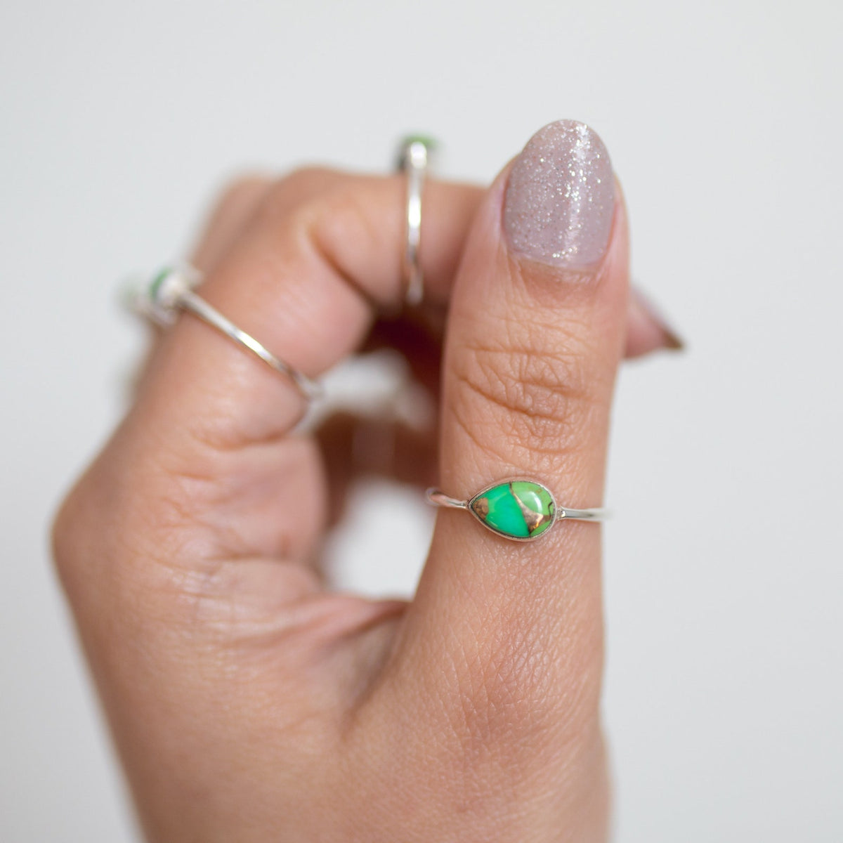 Green Turquoise Ring, Dainty Stacking Ring, Simple Promise Ring