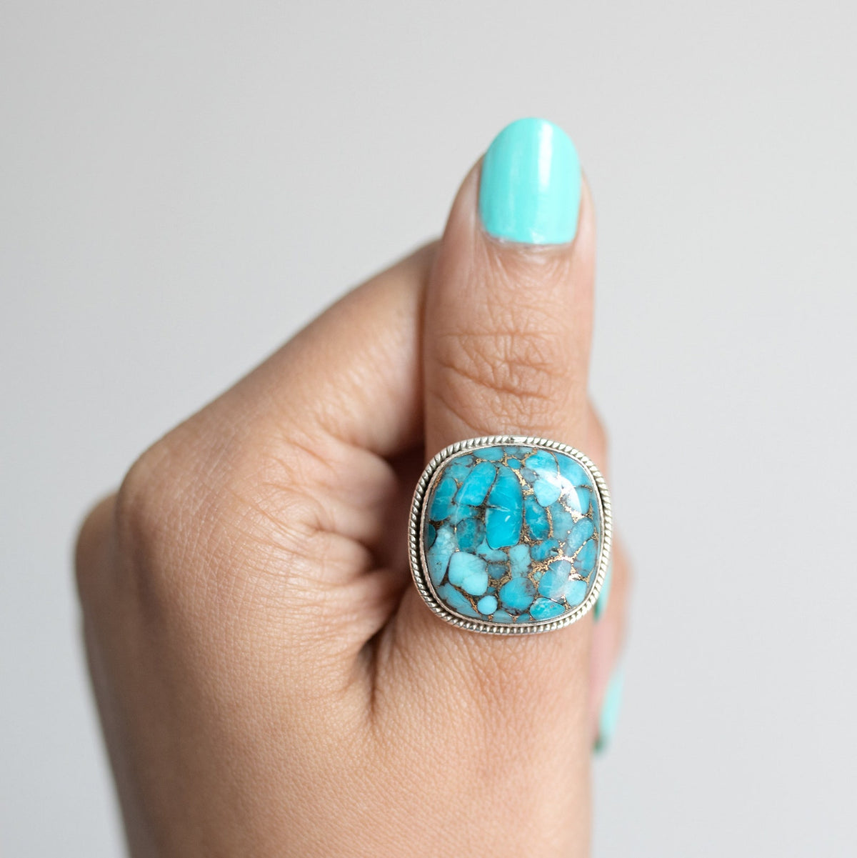 Chunky Turquoise Ring, Copper Turquoise Jewelry