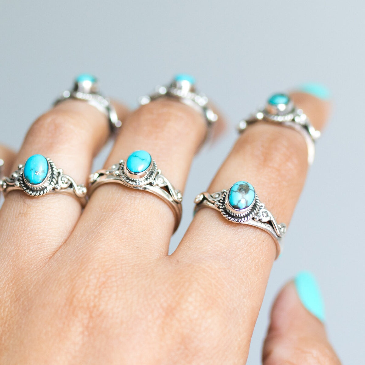 Oval Turquoise Ring, Forget Me Not Ring