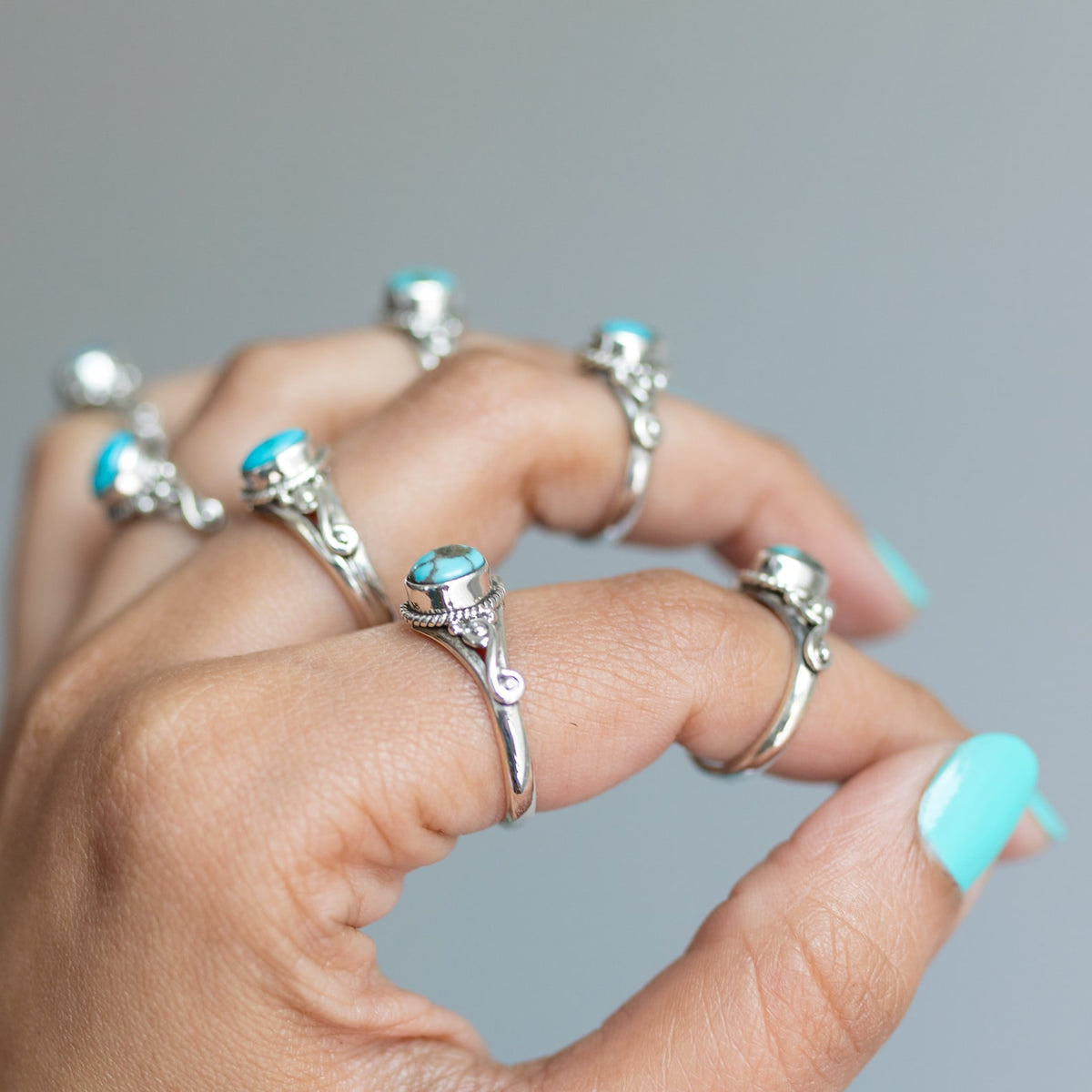 Oval Turquoise Ring, Forget Me Not Ring