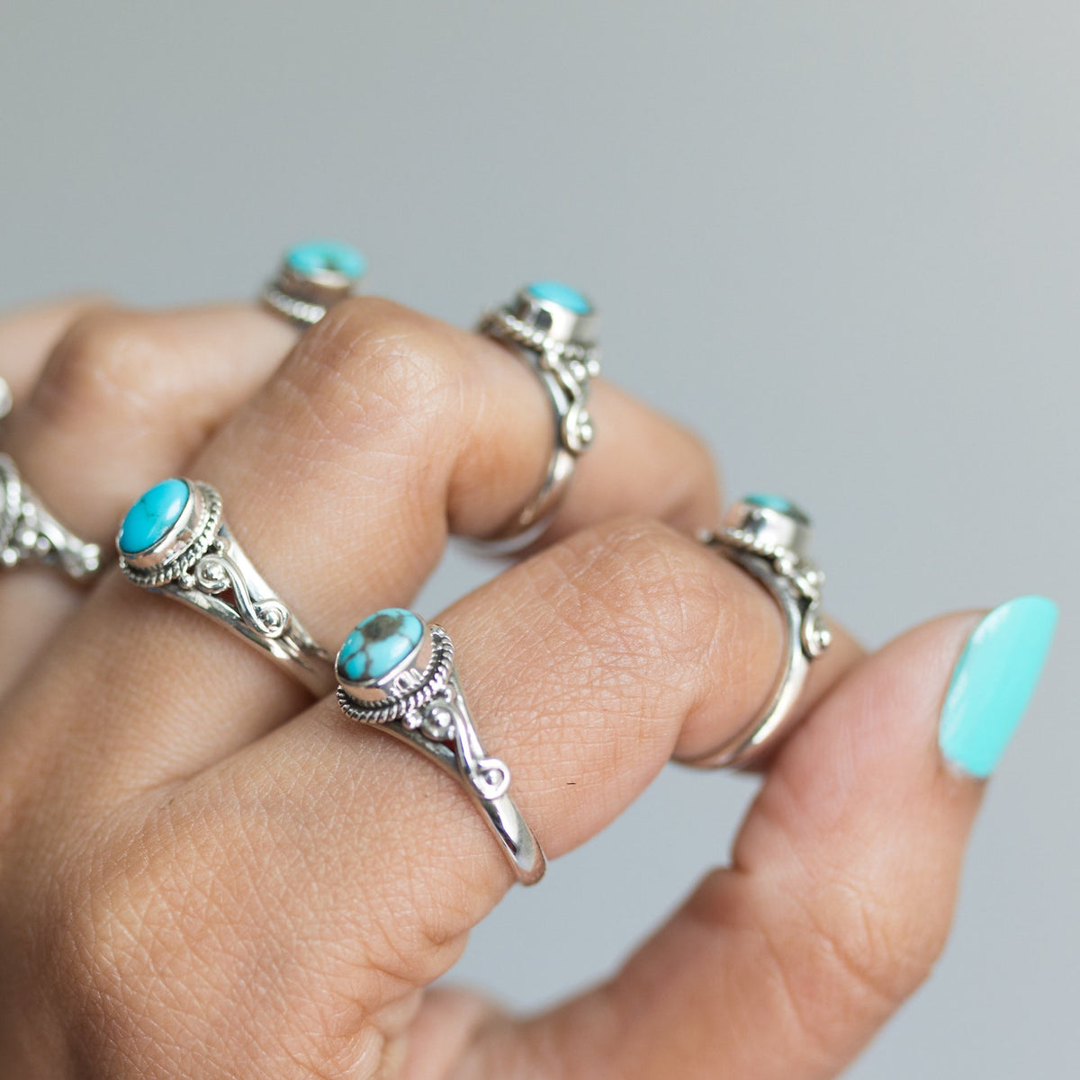 Oval Turquoise Ring, Forget Me Not Ring