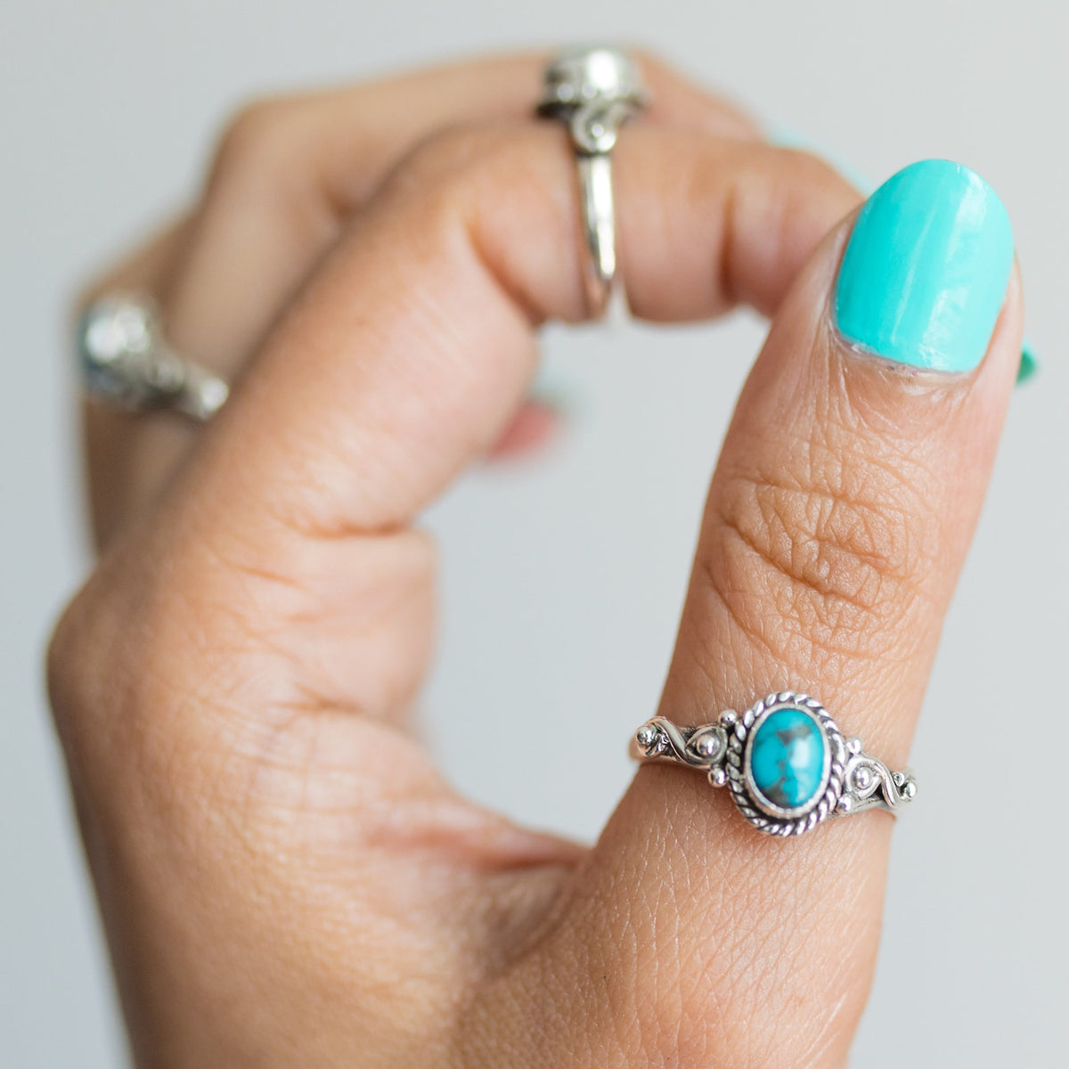 Oval Turquoise Ring, Forget Me Not Ring