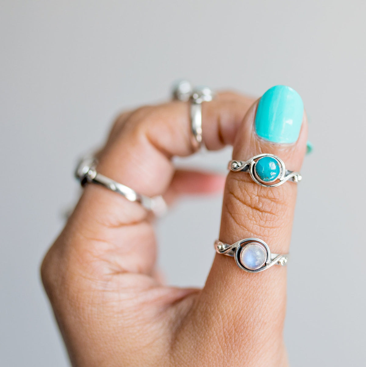 Round Turquoise Ring, Sterling Silver Ring