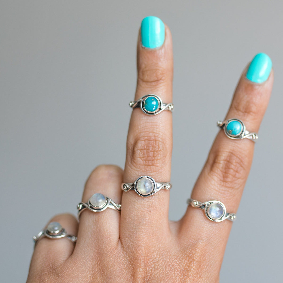 Round Turquoise Ring, Sterling Silver Ring