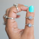 Round Stone Ring, Moonstone Crystal - Hippie Boho Ring