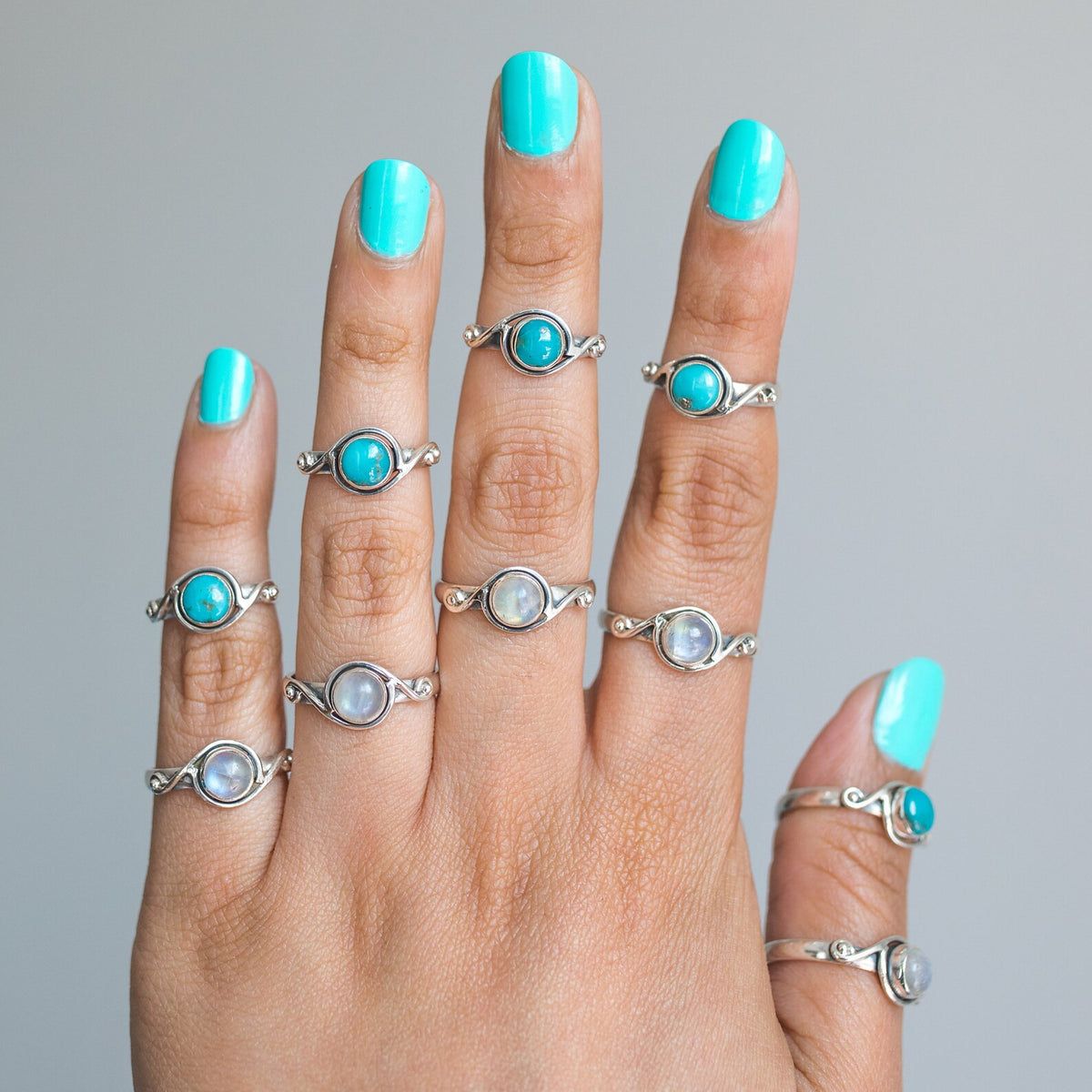 Round Stone Ring, Moonstone Crystal - Hippie Boho Ring