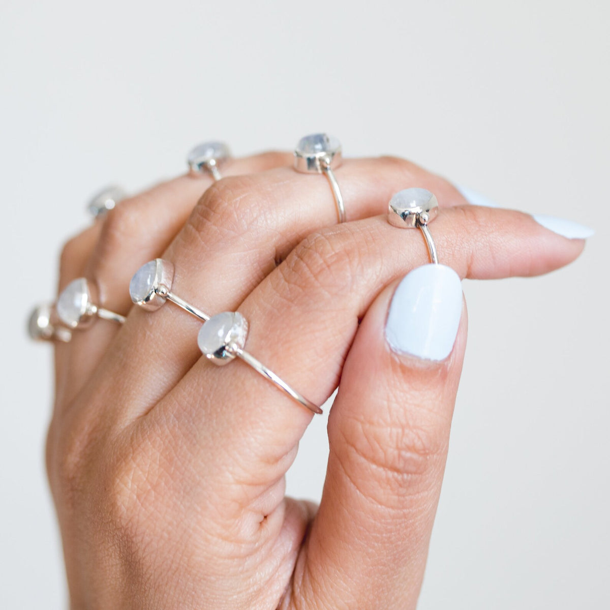 Thin Silver Ring, Pear Moonstone Ring