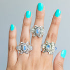 Art Deco Moonstone Ring, Triple Moonstone Ring
