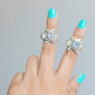 Art Deco Moonstone Ring, Triple Moonstone Ring
