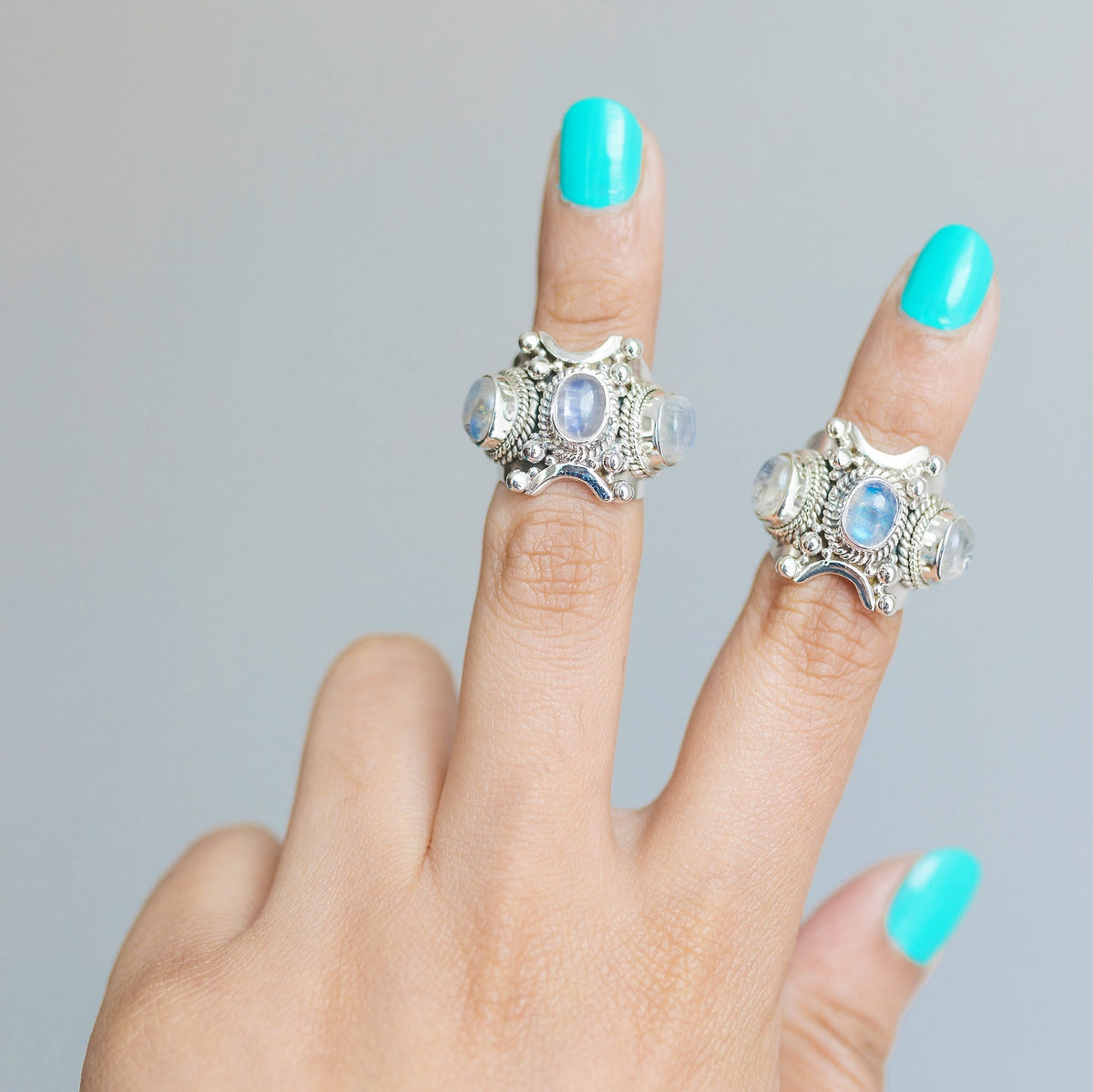 Art Deco Moonstone Ring, Triple Moonstone Ring