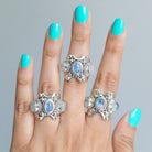 Art Deco Moonstone Ring, Triple Moonstone Ring