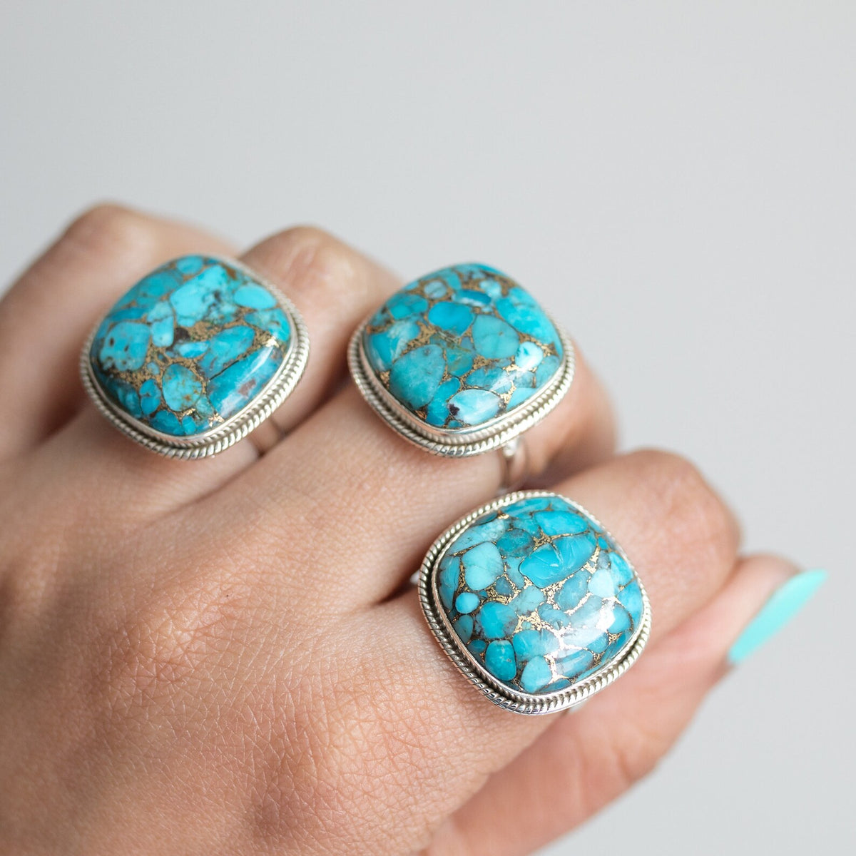 Chunky Turquoise Ring, Copper Turquoise Jewelry