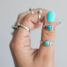 Round Turquoise Ring, Sterling Silver Ring