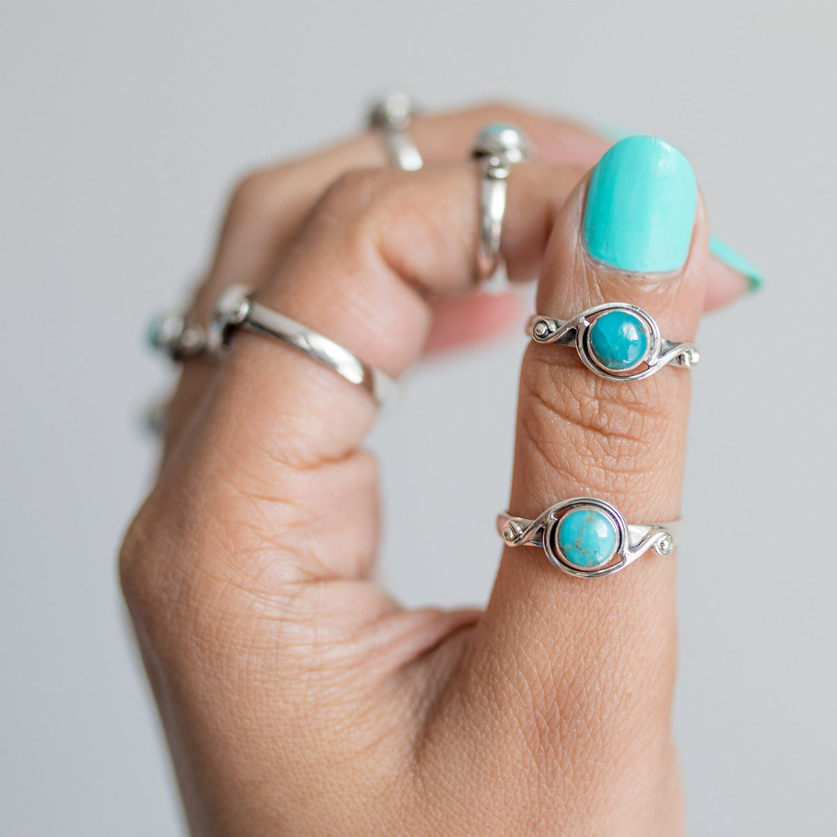 Round Turquoise Ring, Sterling Silver Ring
