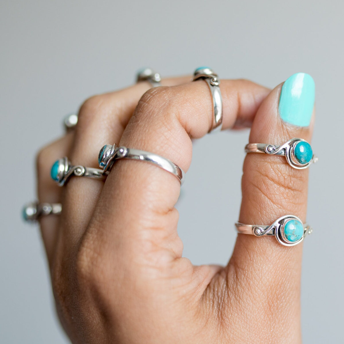 Round Turquoise Ring, Sterling Silver Ring