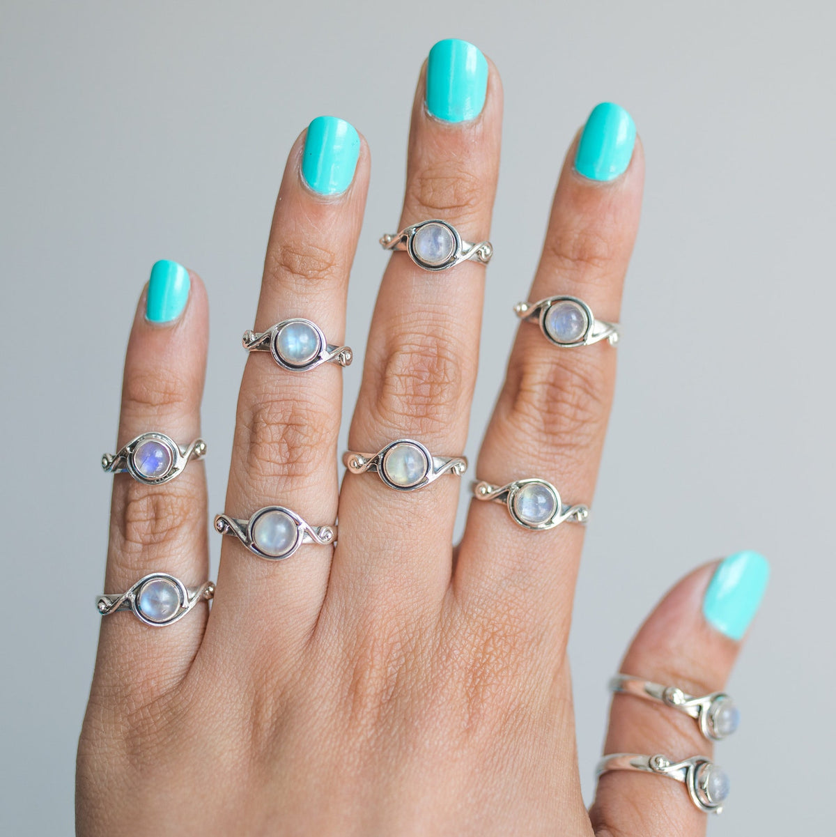 Round Stone Ring, Moonstone Crystal - Hippie Boho Ring
