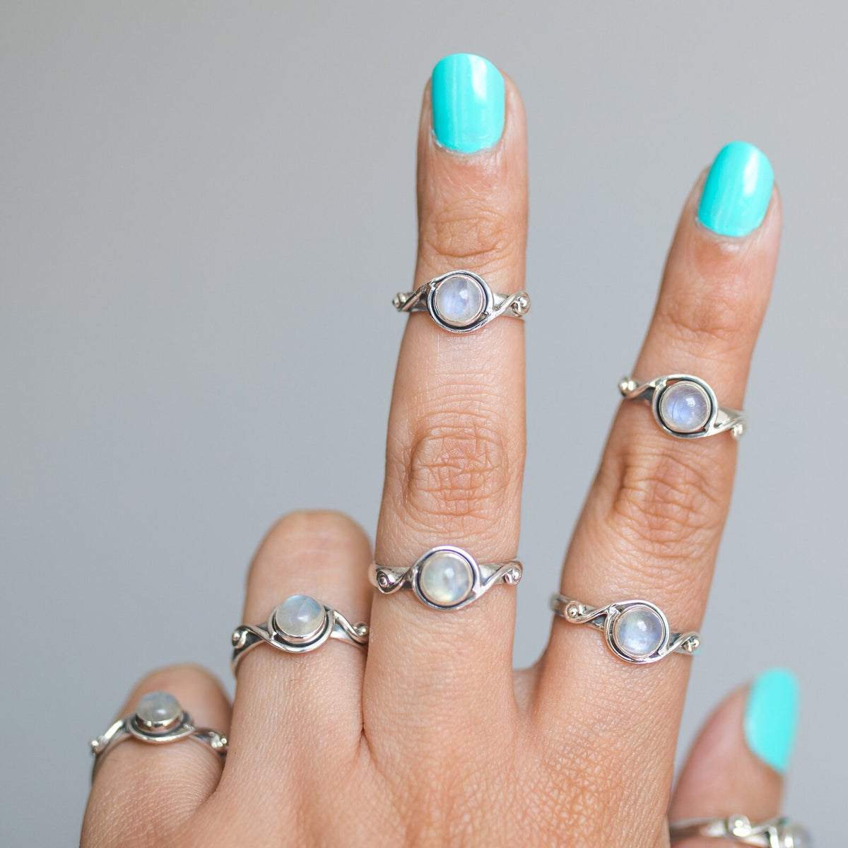 Round Stone Ring, Moonstone Crystal - Hippie Boho Ring