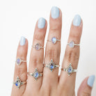 Thin Silver Ring, Pear Moonstone Ring