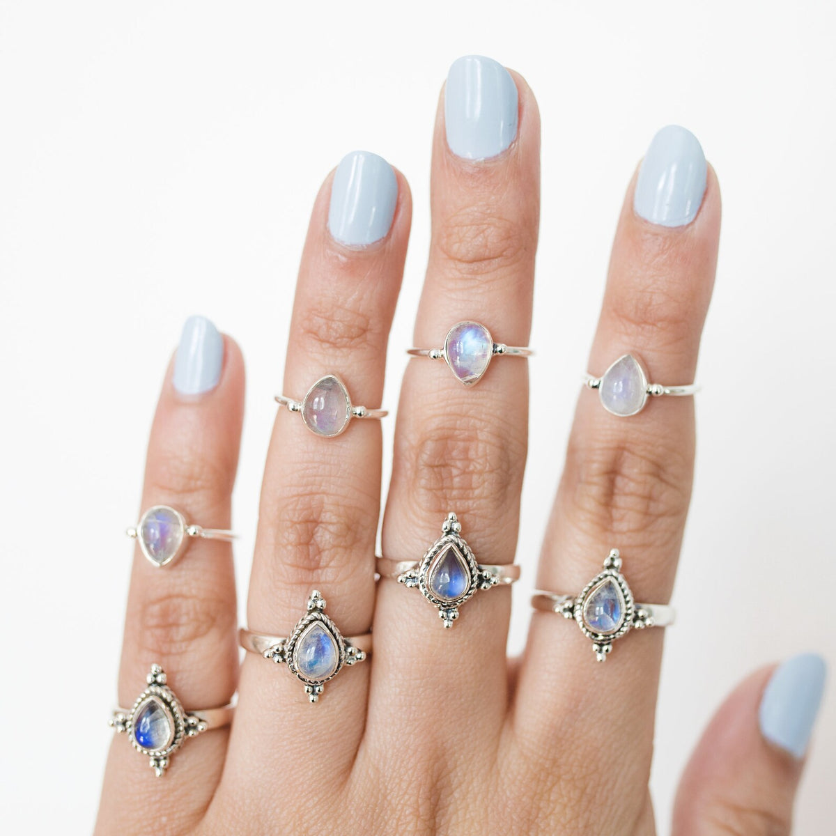 Thin Silver Ring, Pear Moonstone Ring