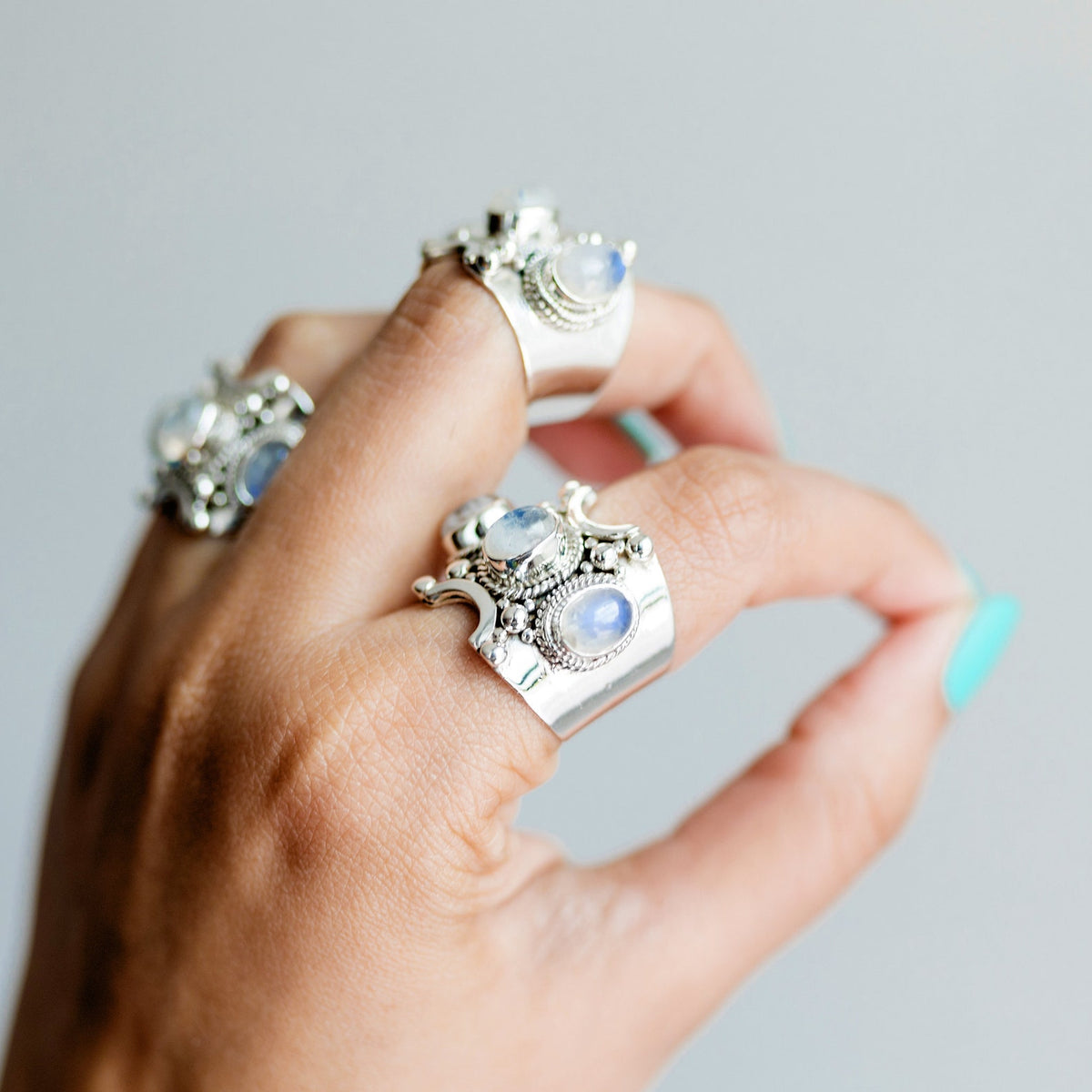 Art Deco Moonstone Ring, Triple Moonstone Ring